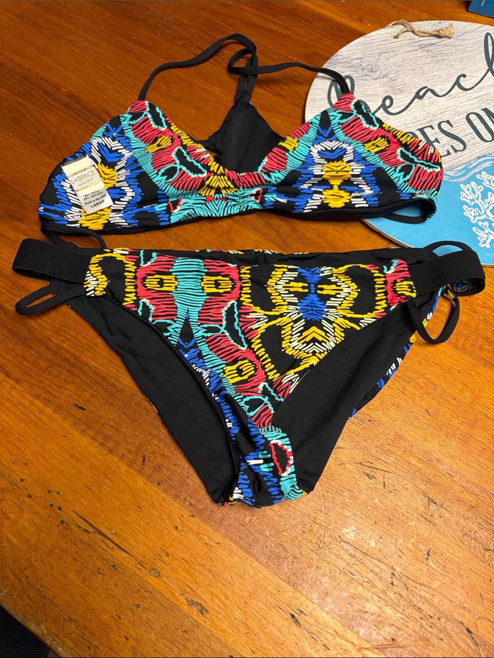 l*space Black Bikini with Multicolor Tribal Print